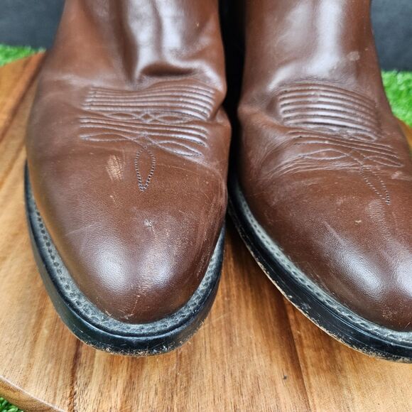 Vintage Tony Lama Mens Western Boots Brown Leather 11 B Riding Rodeo Cowboy main image 10